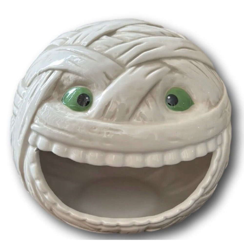 Maxcera Mr. Mummy Ceramic Candy Treat Bowl Open Mouth Halloween Decor